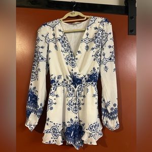 Lovers and Friends blue and white printed romper